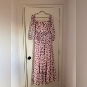 Alamour the label long sleeve off the shoulder floral maxi dress